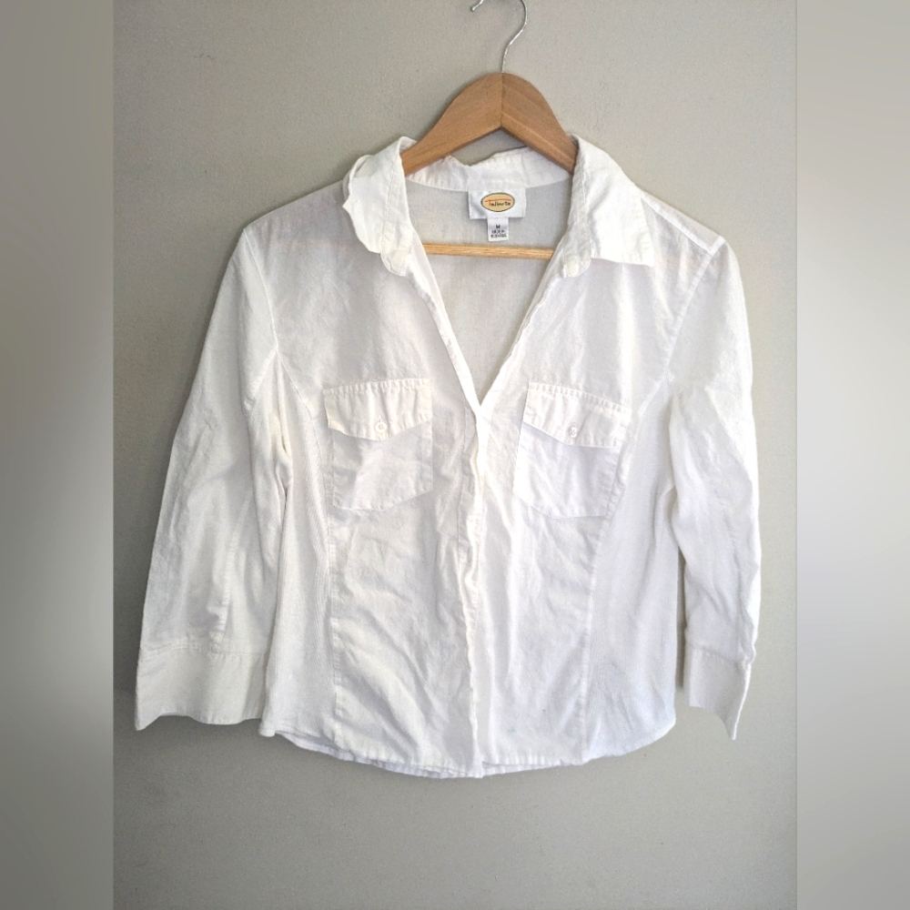 Talbots White Button Down Top Size M Vintage - image 1